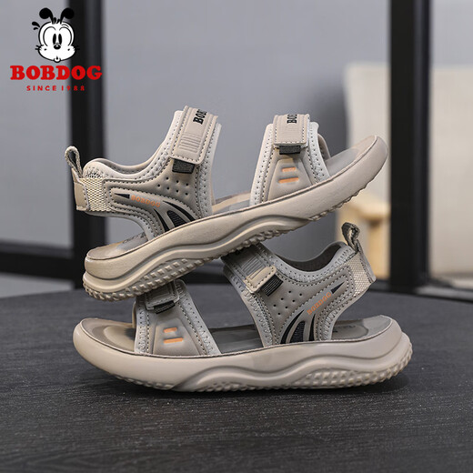 BOBDOG boys' shoes, children's sandals, summer style, boys' fashionable Velcro open-toe sandals, non-slip, lightweight beach shoes, trendy TS6004 light brown 27, inner length 17cm