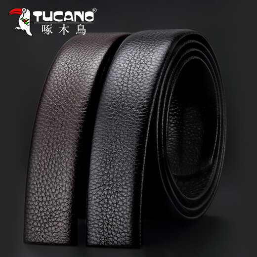 Woodpecker (TUCANO) belt men's genuine cowhide without head automatic buckle wear-resistant and durable pure cowhide belt body youth headless belt strip edged black belt body [width 3.5cm] 120cm [please contact customer service for extension]