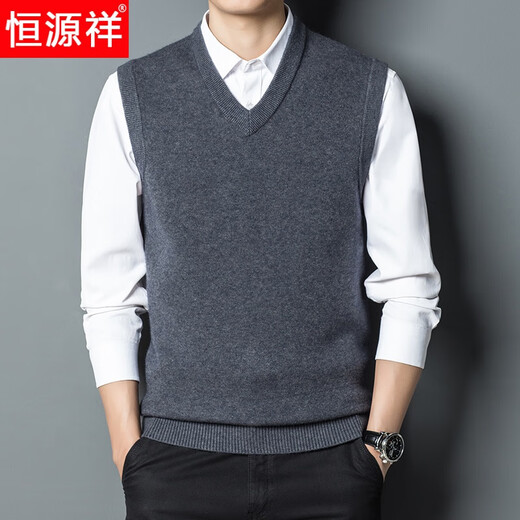 Hengyuan Xiangshi Cashmere Sweater Men's Middle-aged Thickened Sweater Vest Wool Waistcoat V-neck Vest New Style Gray L (170)
