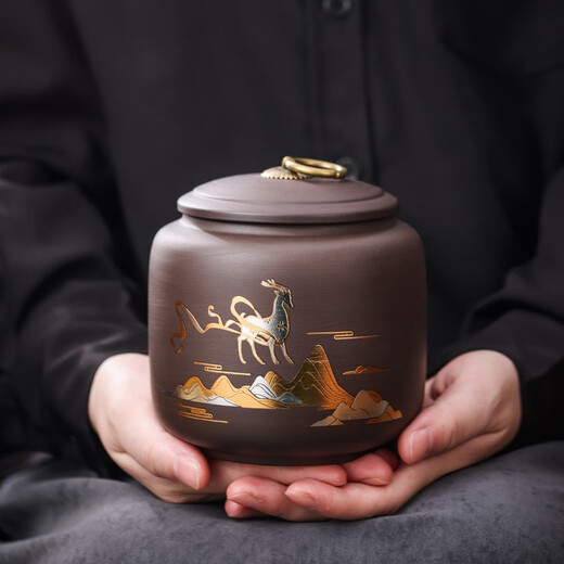 Bo Na Ling Tea Can Purple Clay Tea Storage Can White Tea Black Tea Pu'er Ceramic Sealed Can Moisture-proof and Mildew-proof Tea Can Yilu You You - Large 730ml