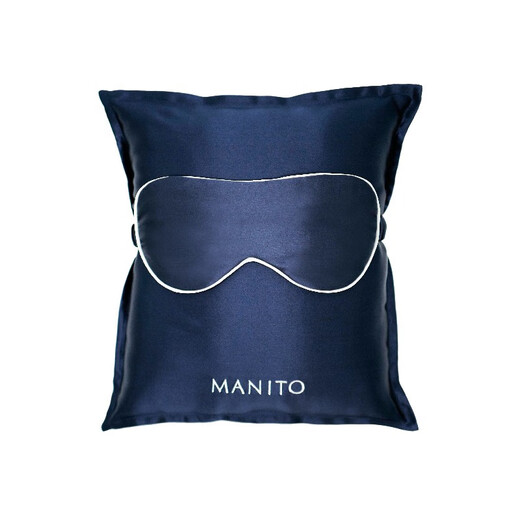 MANITO Classic Silk Travel Set Mulberry Silk Eye Mask Pillow Combination Gift Set Deep Sea Blue + Silver