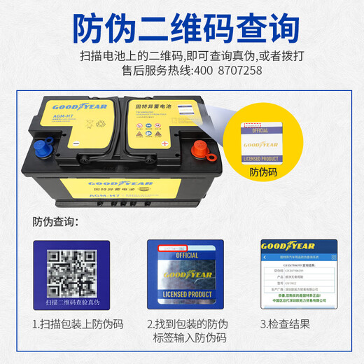 固特异（Goodyear）汽车电瓶蓄电池启停AGM H6(70)适配17至24款标致5008以旧换新12V