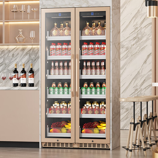 BAIKAILUN variable frequency wine cabinet dual temperature constant temperature red cabinet home living room ice bar office tea refrigerator double door office thin zero embedded bench embedded freezer embedded glass refrigerator black 400 deep ice bar + ice bar 360L thin section