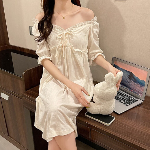 XiANGyaxin Chightgown pour femmes en été avec poitrine poitrine de pyjamas à manches courtes style Sweet Princess lâche et peut être porté à l'extérieur dans les vêtements de maison de mi-long 3888 mètres blancs xl