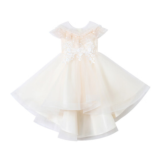 Chuangjingyi chose children's dress princess skirt catwalk tailgirls dress domineering front short back long show costume children's champagne color [TW683 tailgirls] 110cm