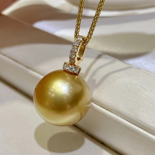 Spinner 18k gold seawater pearl necklace South Sea gold bead pendant round strong light rich gold earrings movable buckle 12-13mm 10-11mm