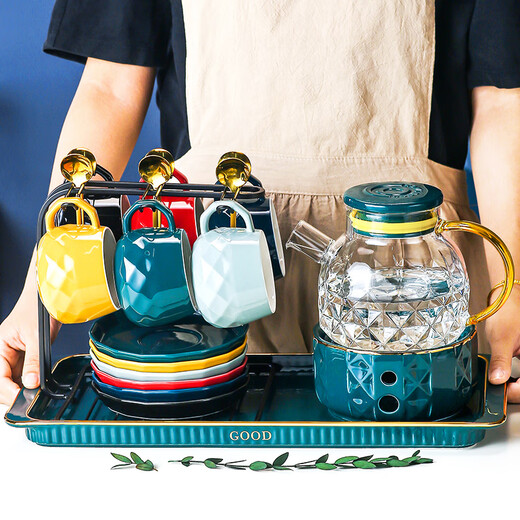 Qipai Nordic Water Cup Tea Cup Set Home Hospitality Cup European Coffee Cup Complete Set Home Ceramic Water Set Tea Set Afternoon Tea Tea Set 416 Gift Box