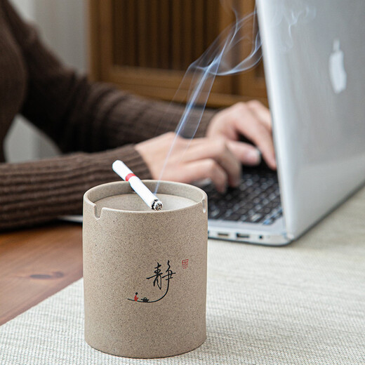 Ceramic closed ashtray Stoneware ashtray fashionable home living room with cover windproof personalized ceramic ashtray anti-fly ash trendy decorative ornaments Shanduo Stoneware ashtray plain without picture