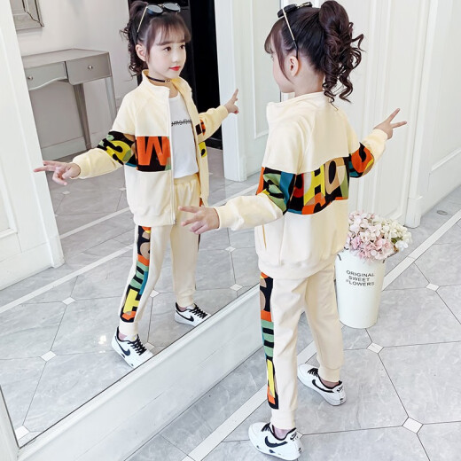 Sanyedou (SANYEDOU) Girls' Autumn Clothing Set New Children's Sports Suit for Big Children and Girls Western-style Jacket and Pants Spring and Autumn Two-piece Set Black 150cm