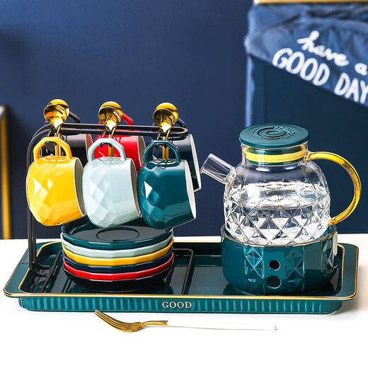 Qipai Nordic Water Cup Tea Cup Set Home Hospitality Cup European Coffee Cup Complete Set Home Ceramic Water Set Tea Set Afternoon Tea Tea Set 416 Gift Box