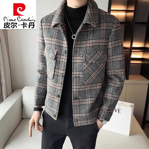 Pierre Cardin Cardin haut de gamme Plaid en laine de veste en laine courte masculine Men de laine à printemps et automne nouvelle veste de revers décontractée hommes 5815 kaki xl [121-140jin [Jin est égal à 0,5 kg]]]