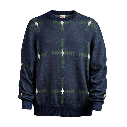 Maden workwear retro geometric plaid knitted pullover sweater men's spring round neck loose college style versatile top Navy blue (loose and large) L
