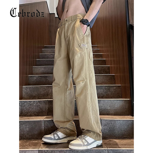 Cebrodz法国 休闲裤男美式直筒冰丝薄款夏季新款运动宽松阔腿工装裤子 黑色 XL