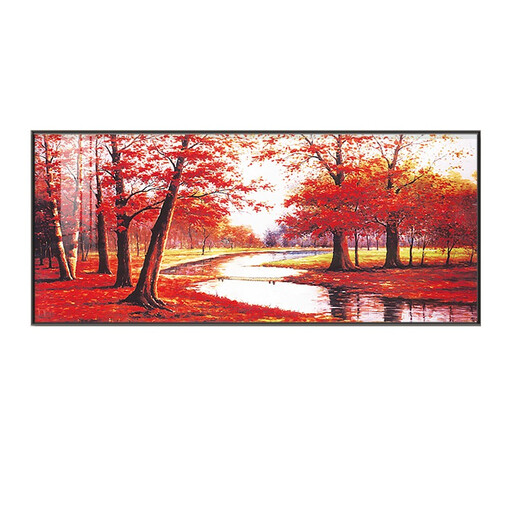 画中画鸿运当头树木装饰画客厅沙发背景东墙挂画枫叶黄金大道自然风景画 鸿运当头-紫气东来L3294 240x100厘米【金色框】