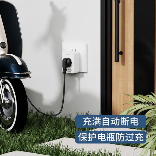 国际电工电动车充电保护器自动断电插座电瓶车防过充插座智能充电插座 插头款-充满自动断电【白色】