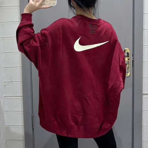 Nike (Nike) Sweatshirt-Frühlings- und Herbst-Sweatshirt-Frühlings- und Herbst-New Sportswear Strick losen runden Hals Top Pullover FV8444-555 FV8444-677 Rote Innenfutter Terry Loose Style M