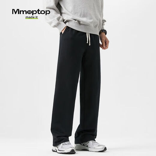 MMOPTOP winter velvet thickened warm casual pants men's loose straight wide-leg sports trousers 888JR black XL