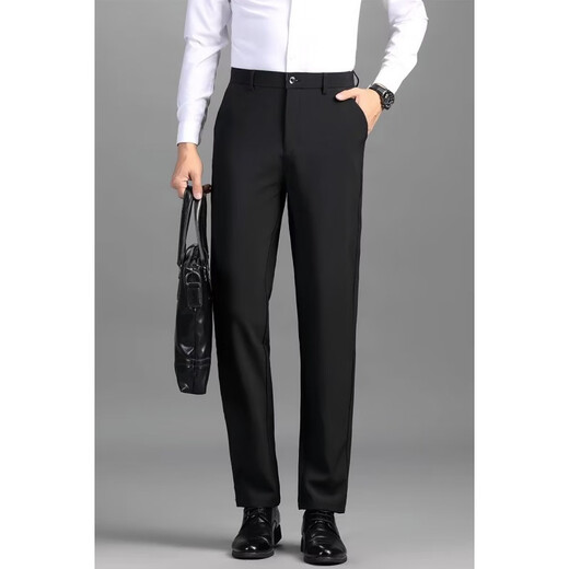 Men's summer thin professional formal wear for business slim fit anti-wrinkle-free ironing straight suit pants light luxury casual trousers black 34 (145Jin[Jin equals about 0.5 kg])