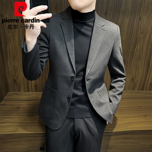 皮尔卡丹（pierre cardin）毛呢西装外套男秋冬新款2025呢子男装休闲通勤商务男士厚款西服潮 咖色【毛呢西服】 XL【115-140斤左右】