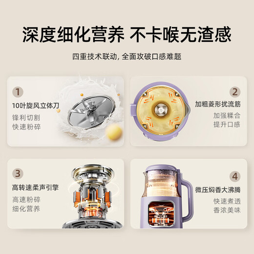 大宇（DAEWOO）破壁机家用豆浆机 1L微压2-3人食全自动轻音五谷杂粮免煮榨汁料理辅食破壁机 紫色SM09国家补贴