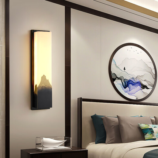 Qianzhang Lamp New Chinese style full copper marble wall lamp gate courtyard exterior wall outdoor bedroom study background wall bedside living room Zhongshan Height 80CM * Width 15CM Outdoor waterproof type B