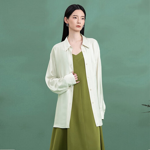The Sea Life OU Hai Yisheng Ice Silk Shirt Women's Automne Back Hollow Design Acetate Tabill