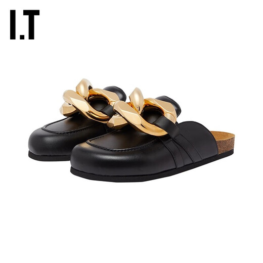 J.W. Anderson IT 2023春季女款凉拖鞋新品摩登时髦粗链条牛皮穆勒鞋12140G BKV/黑色 35