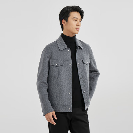 利郎轻时尚男装【双色提花】毛呢大衣男短款双面呢羊毛外套Q4DYR601 蓝灰 2XL (180)