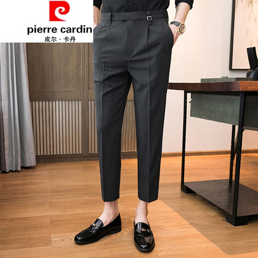 Pier Cardin [Leichte Luxus High-End] Markenmarke Männer lässige Hosen Hose für Herren-Clipper Hosen Sommertrend schlanke Füße Freizeithosen Herren-Draped Anzug Hosen Helles Luxus gestrickt 736 Dunkelgrau 36