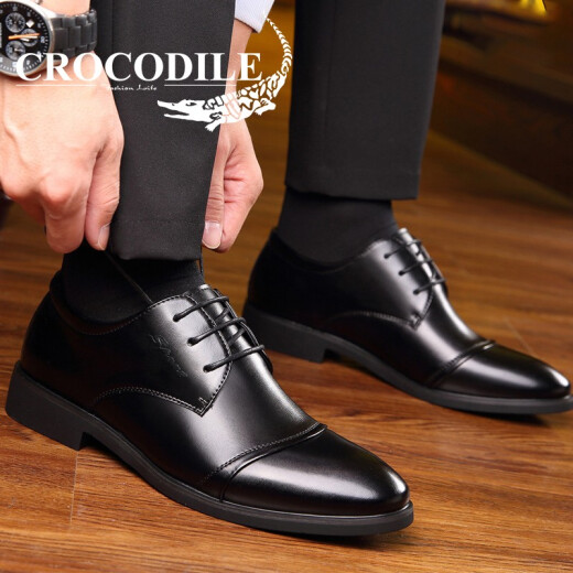 Crocodile shirt CROCODILE leather shoes men's formal leather shoes business men's leather shoes soft sole new product pointed leather shoes formal shoes men's British derby shoes 99829982 black lace 42