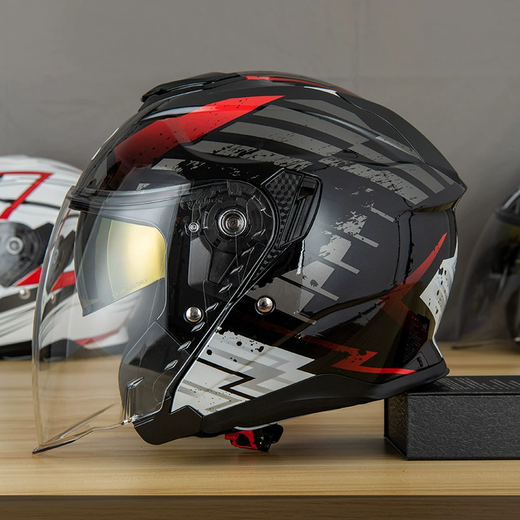 RSV Motorradhelm Drei Viertel Doppellinsenhelm Herren vier Saisons Universal Helm Sommer Frauen 3C Zertifizierter Helf AR835 STAR RED 3XL