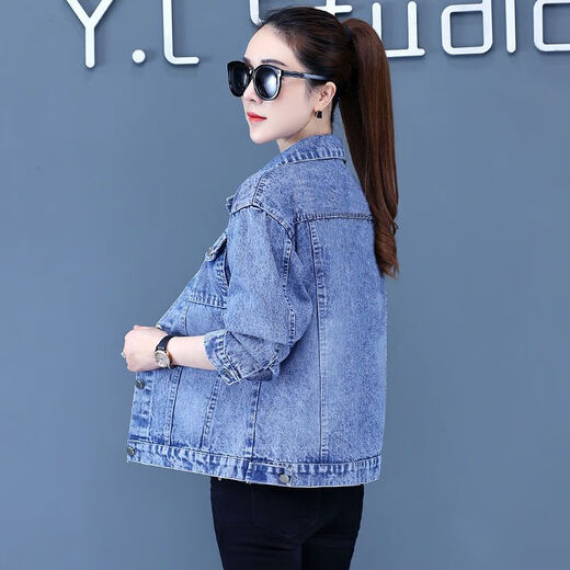 Shang Yuqing retro brown denim short jacket 2025 early autumn denim jacket for women 2025 new internet celebrity trend spring and autumn 100 9926# blue S code recommended 80-100 Jin [Jin equals 0.5 kg]