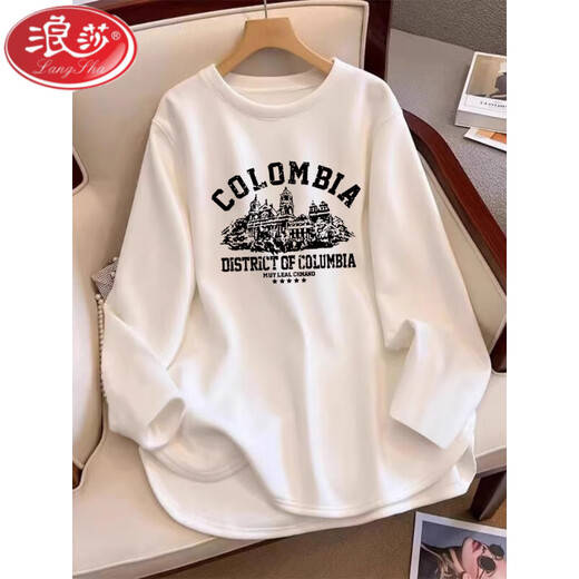 LangSha cotton top with shark pants, autumn and winter velvet thickened bottoming shirt for women, white inner wear, mid-length to cover butt, velvet-white L 105Jin Jin is equal to 0.5kg -125Jin Jin is equal to 0.5kg