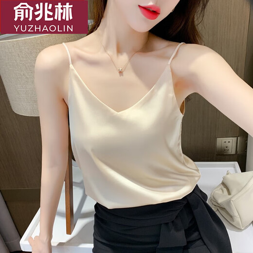 俞兆林 V领吊带无袖小背心女冰丝打底衫仿真丝西装内搭性感外穿上衣夏 702冰丝吊带 白色1件 均码 （80-135斤）