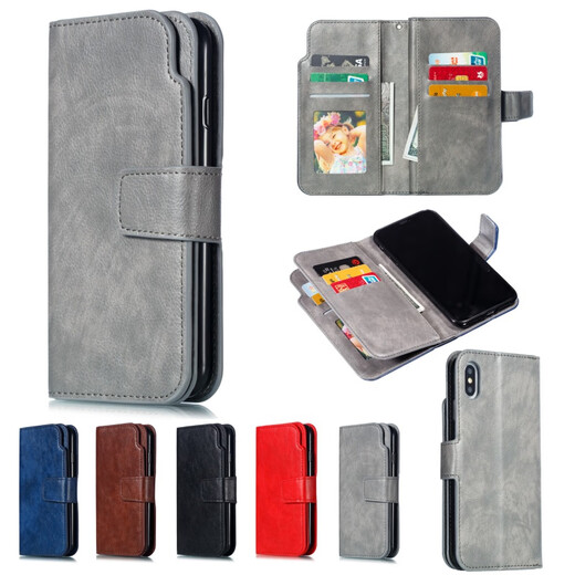 适用iphone14/13PRO手机壳7plus手机翻盖插卡钱包XSMAX苹果保护套 黑色 iPhone 12 MINI