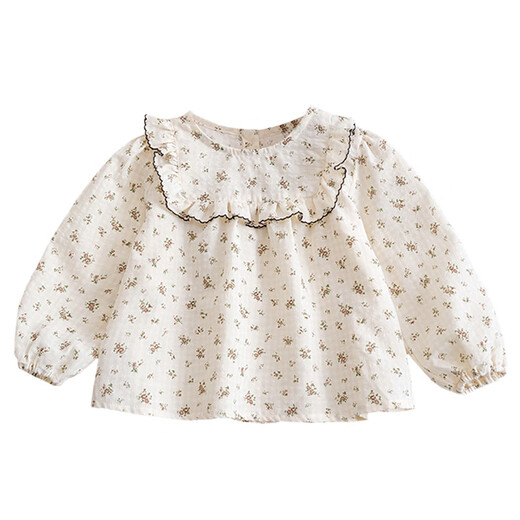 Shanou 2026 Spring and Autumn New Girls Floral Shirt Korean Style Western Style Children's Long-Sleeved Doll Shirt Baby Bottoming Shirt YSS Off-White 90 cm