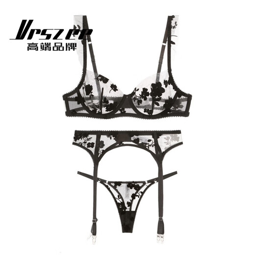 
VRSZEE high-end brand underwear for women with thin embroidered lace bra set on bra tempting underwear bikini black suit 80B
