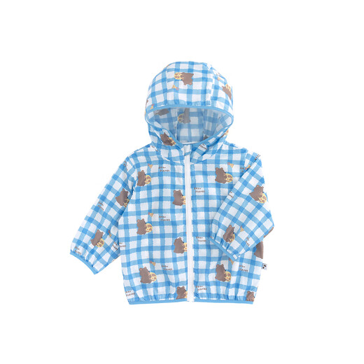 YOUGE Infant and Toddler 2024 New Thin Cartoon Sun Protection Clothing Hooded Thin Jacket Blue 66 cm