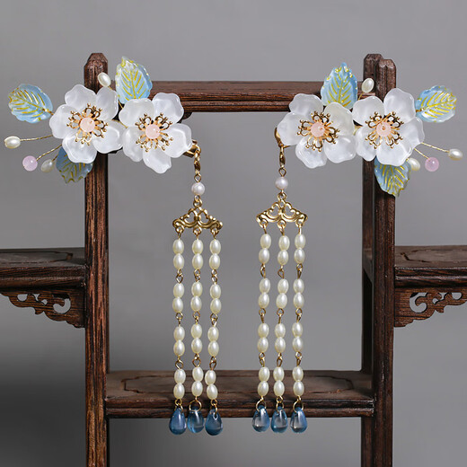 Meng Junchen, ancient style Hanfu headdress, hairpin with tassels, hand-made flower hair crown, ancient costume hair trim, edge clip bun, Tang style complete set, one hairpin