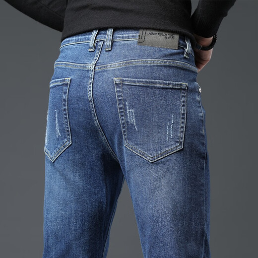Jeanswest Wang Yibo endorses jeans for men in autumn and winter new style Tencel comfortable slim straight high-end trendy casual pants for men dark blue Tencel thick section 31 yards (2 feet 4) recommended 120-130 Jin Jin equals 0.5 kg