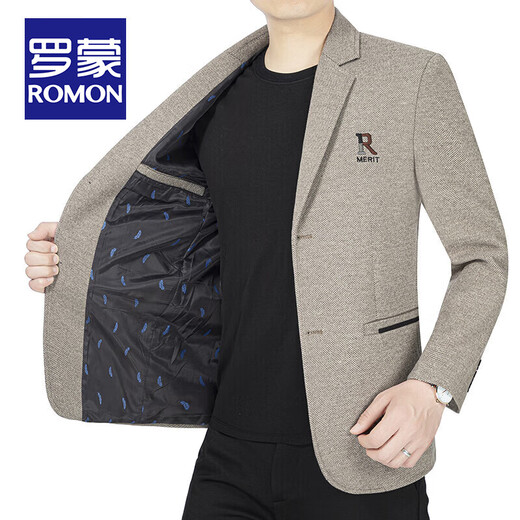 ROMON spring and autumn casual suit men's new business British style single suit for young and middle-aged men's casual suit jacket for men 8020 light brown color 180/XL size
