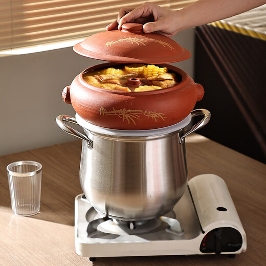 Tao Fuqi ceramic steam pot household steam pot chicken night sweat chicken pot steam soup pot special bottom pot electric steamer induction cooker Huangzhu steam pot 2700 ml + smart pot + steaming plate