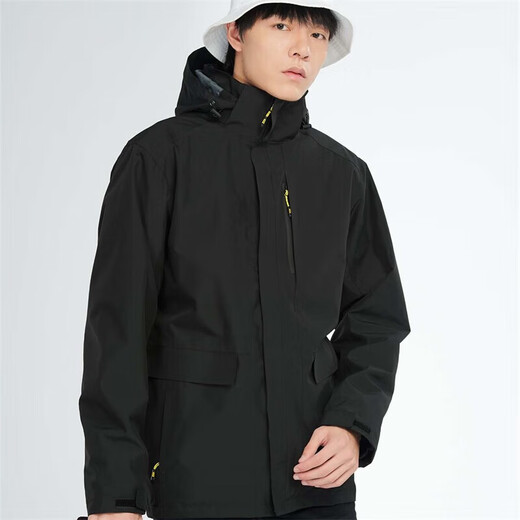 BRELRMON韩版冲锋衣女男防风户外防寒三合一保暖可拆卸滑雪登山服夹克外套 HS12805曜石黑-男 M