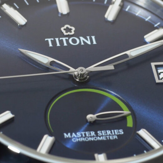 
Titoni men's watch Master series automatic mechanical astronomy certification calendar kinetic energy display Swiss watch 41mm steel belt blue disc 94388 S-677