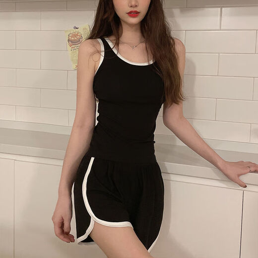 娇姿娜（JAOZINA）莫代尔睡衣女夏季夏天简约风背心短裤运动瑜伽家居服两件套可外穿 背心套装 12035 粉色 M 建议80-95斤