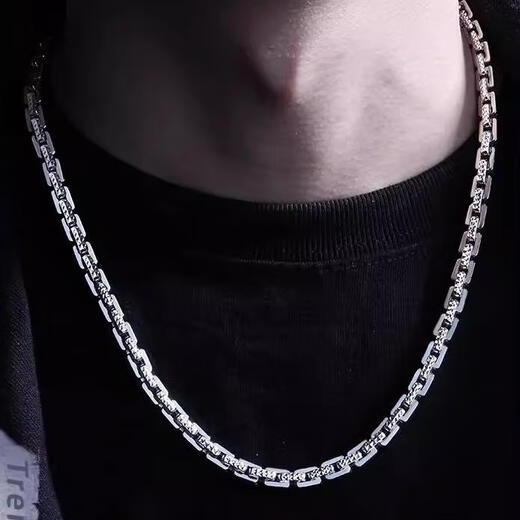 Luruo S999 sterling silver necklace men's platinum texture necklace simple platinum-plated men's chain car flower dense card necklace versatile and fashionable 45cm