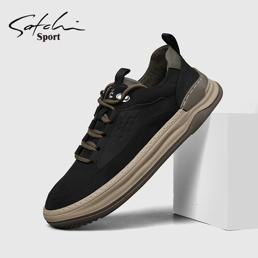 SATCHI men's shoes spring and autumn new breathable fashion business casual shoes soft sole sports men's sneakers trendy cloth shoes black 40 leather shoe size