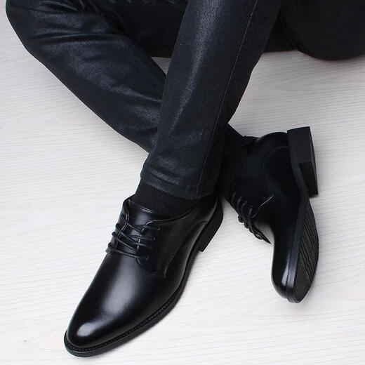 Amaodun leather shoes men's business formal shoes men's British lace-up shoes youth fashion simple versatile non-slip breathable black basic model 41