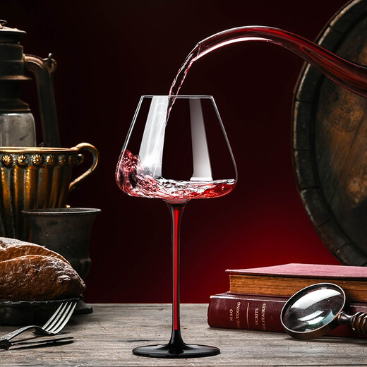 Genus black tie red wine glass set decanter tall cup home high-end light luxury crystal glass wine glass wine set red stem crystal red wine glass 360ml 6 pieces + harp decanter