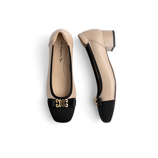 
Red Dragonfly Women's Singles Shoes New Small Flavor Light Mouth Color Bundle Thick Heel Women's Dog Shoes Commuter Women's Singles Shoes WGB12056 Apricot Color 37